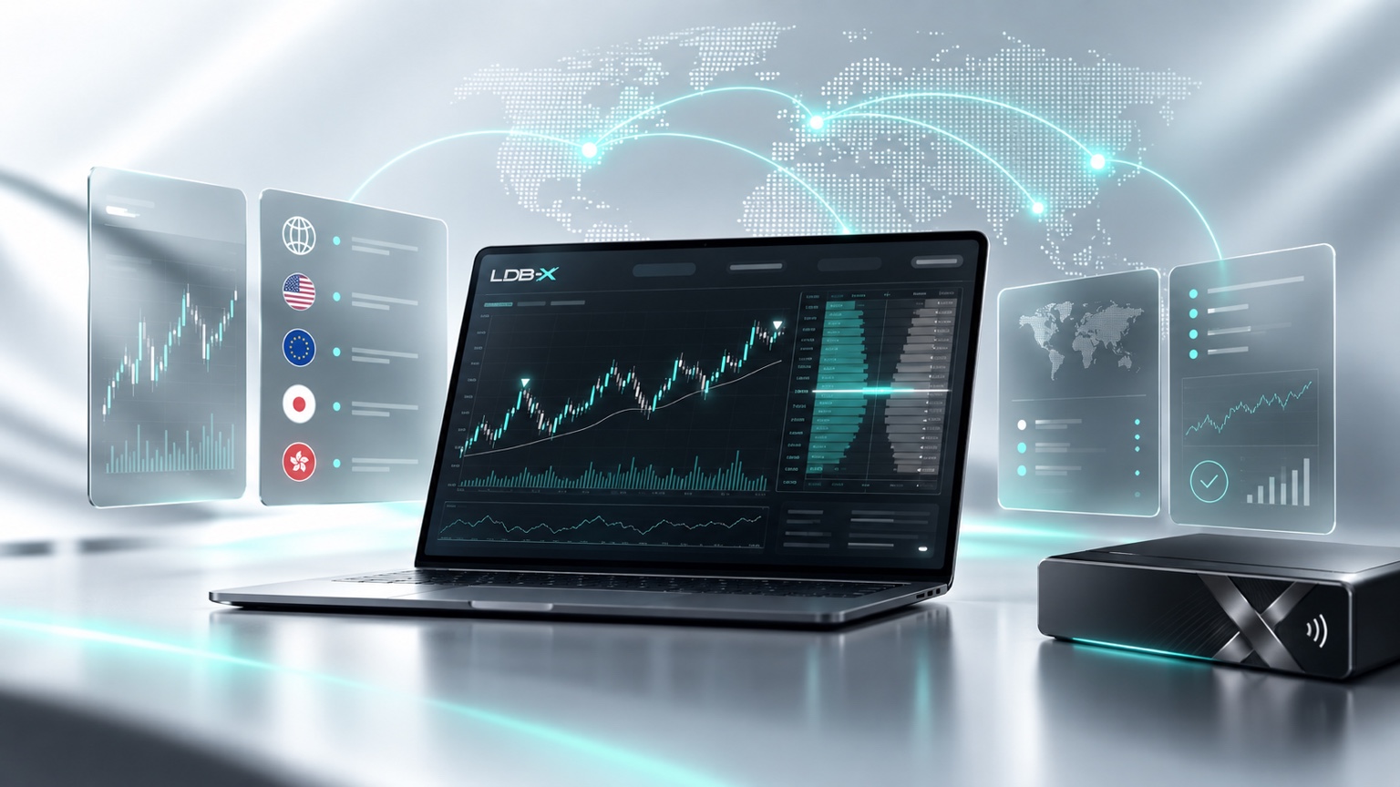 LDB-X trading technology visual with institutional market interfaces